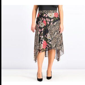 Floral/Snake Print Midi Asymmetrical Skirt